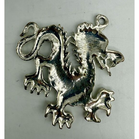 Chinese Dragon Pendant Zodiac Silver Tone 2 Inch x‎ 2.25 Inch - Picture 2 of 2
